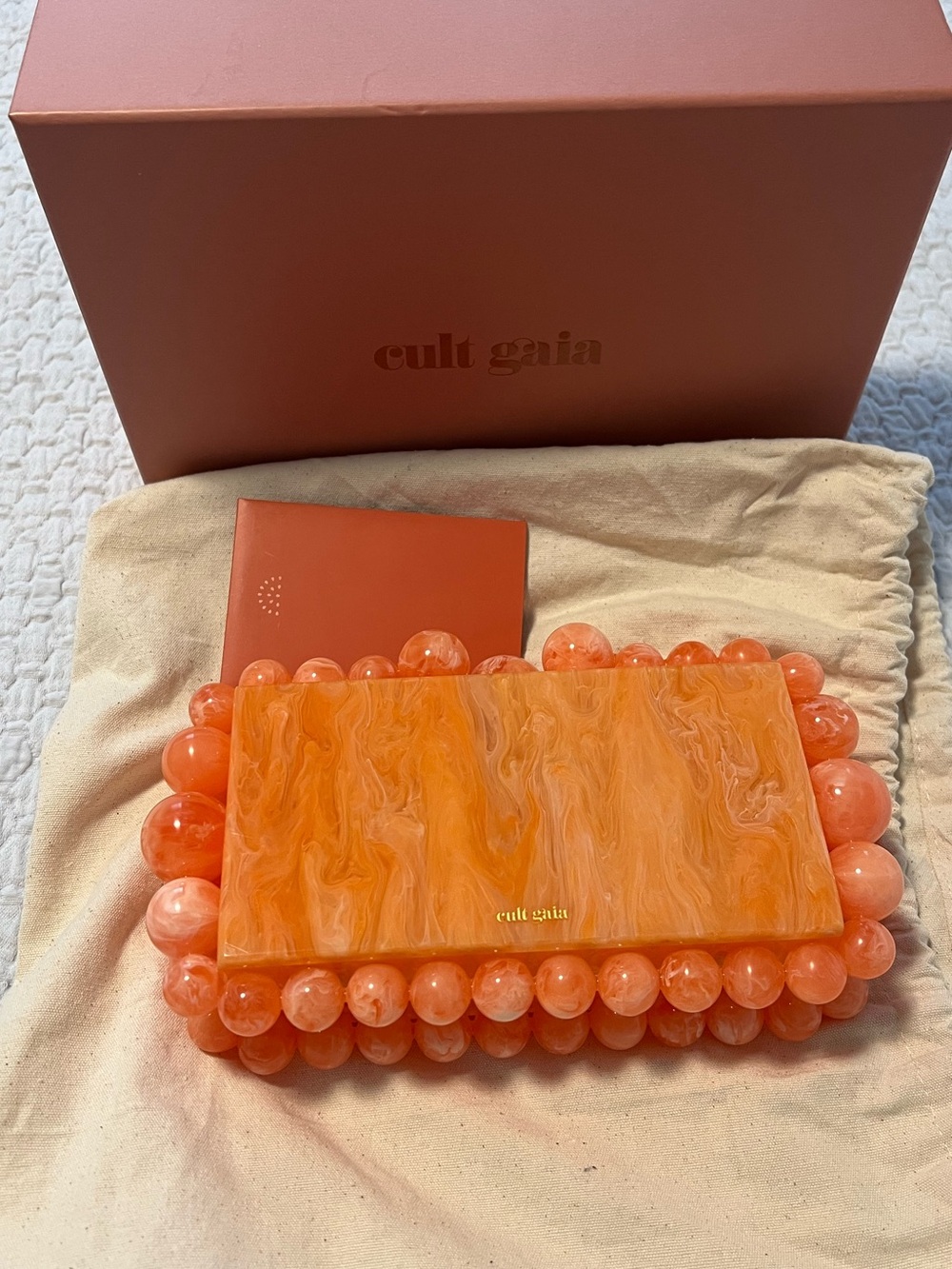 New cult gaia Orange Marbled Beaded Minaudière Clutch